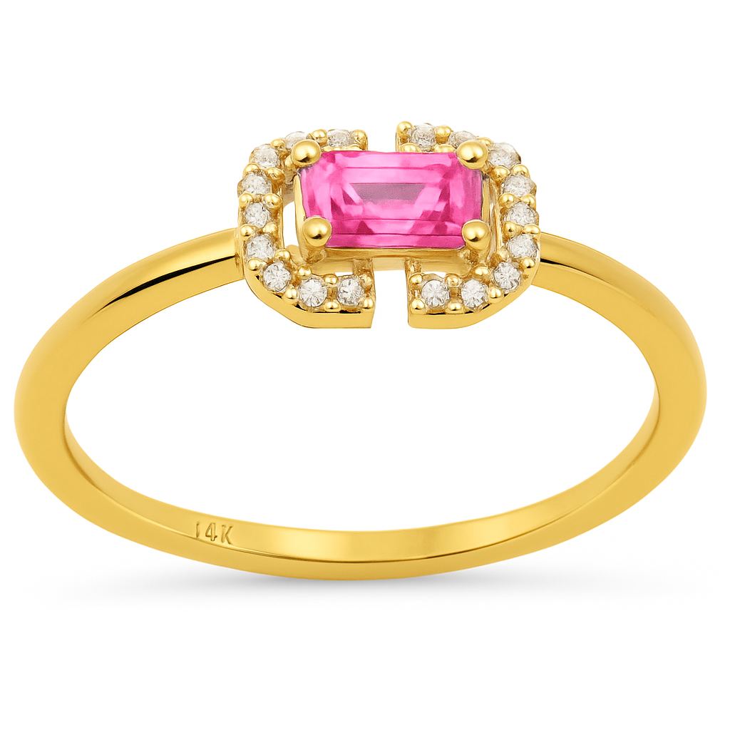 <span style="color:purple">SPECIAL!</span> .52ct G SI 14K Yellow Gold Diamond & Pink Sapphire Gemstone Ring Size 6.5