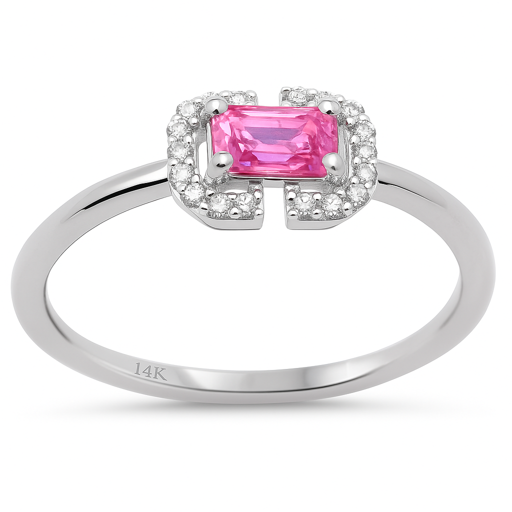 .42ct G SI 14K White Gold Diamond & Pink Sapphire Gemstone Ring Size 6.5