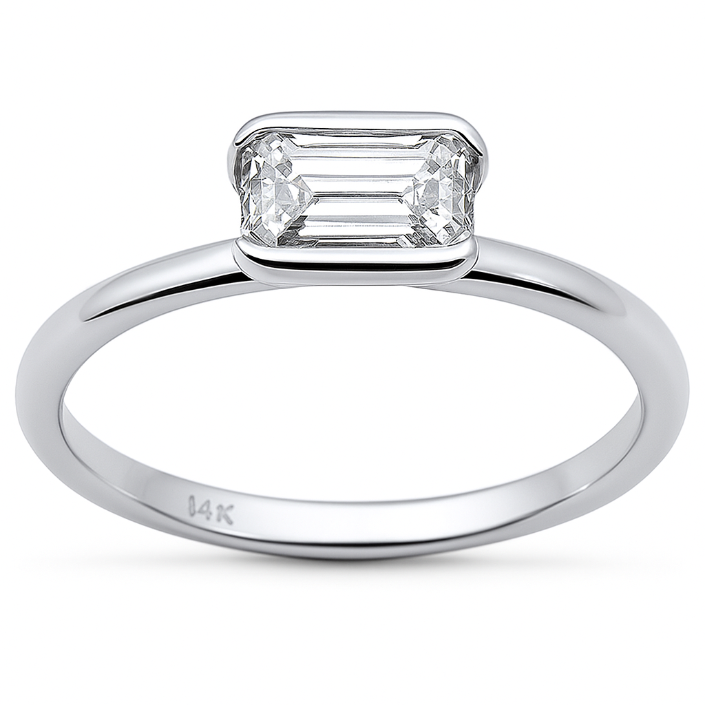 .80ct G SI 14K White Gold Bezel Set Emerald Cut Diamond Engagement Ring Size 6.5