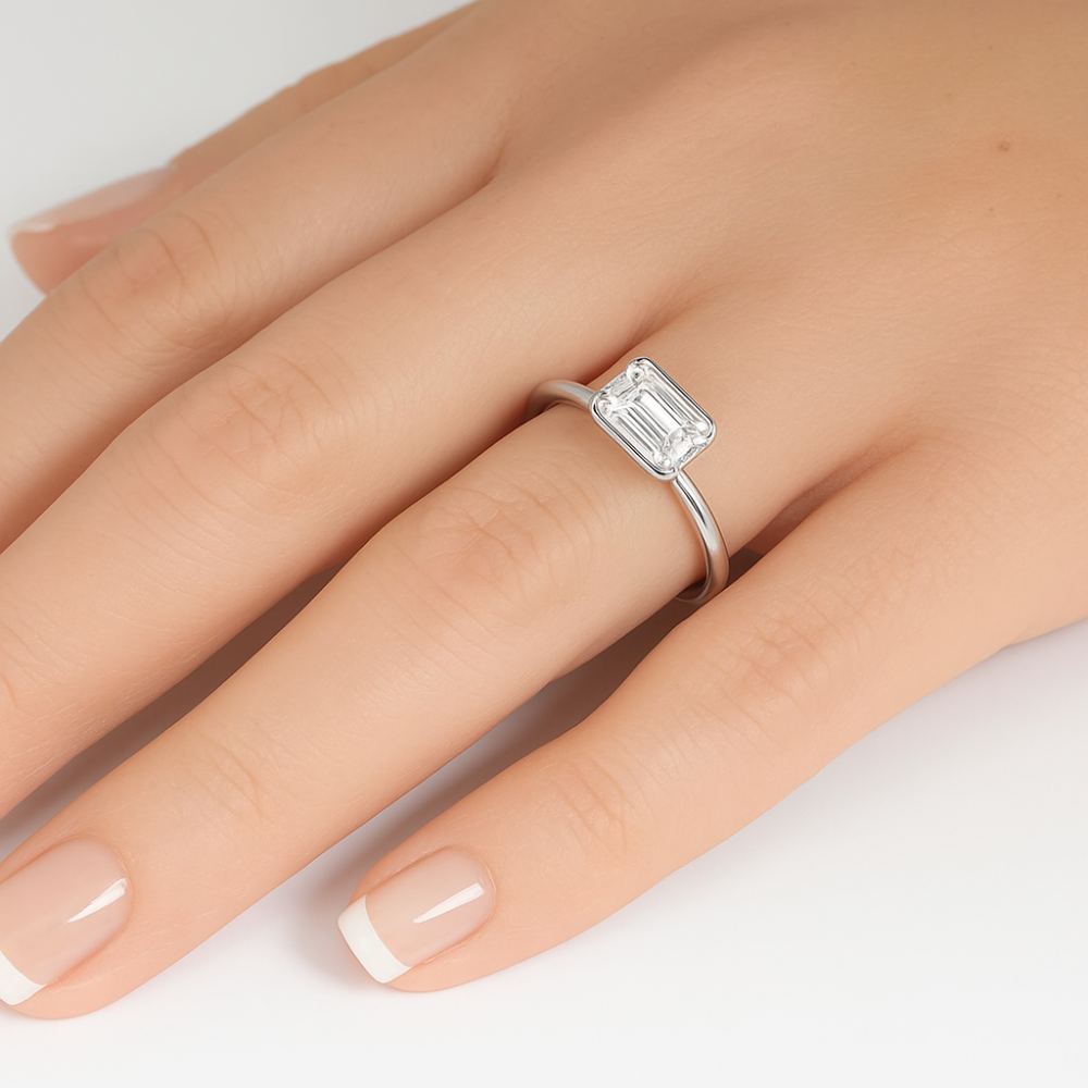 .80ct G SI 14K White Gold Bezel Set Emerald Cut Diamond Engagement Ring Size 6.5