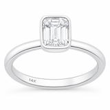 <span style="color:purple">SPECIAL!</span> .82ct G SI 14K White Gold Bezel Set Emerald Cut Diamond Engagement Solitaire Ring Size 6.5