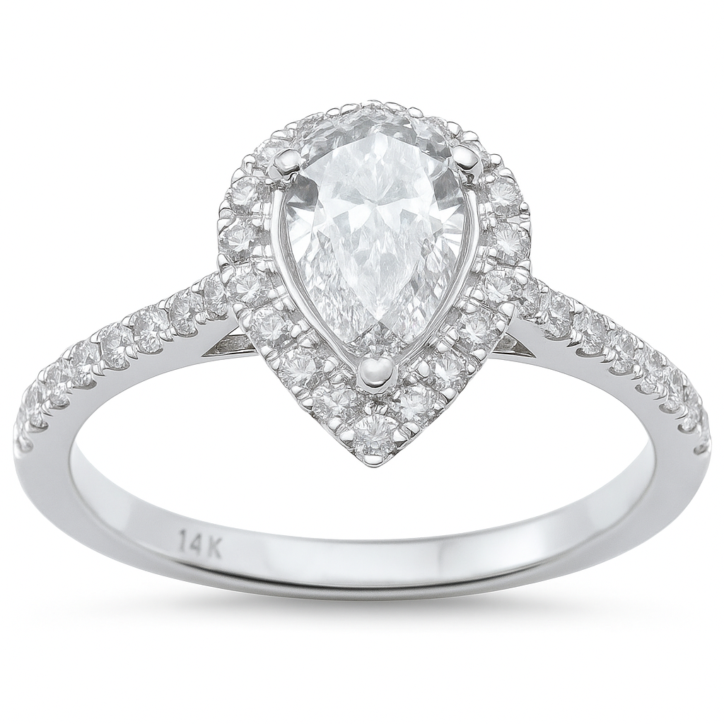 <span style="color:purple">SPECIAL!</span> 1.09ct G SI 14K White Gold Pear Diamond Engagement Ring Size 6.5