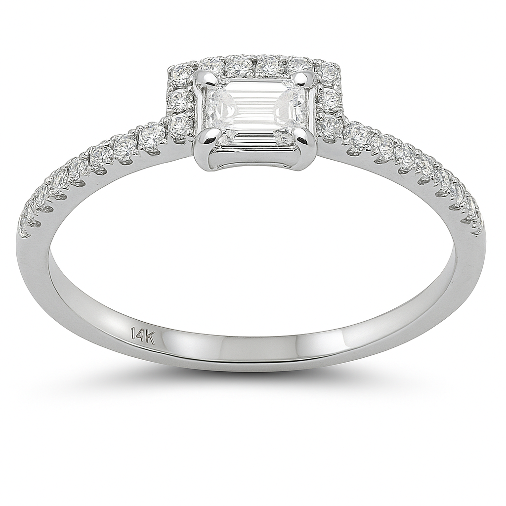 .42ct G SI 14K White Gold  Emerald Cut Diamond Band Ring Size 6.5