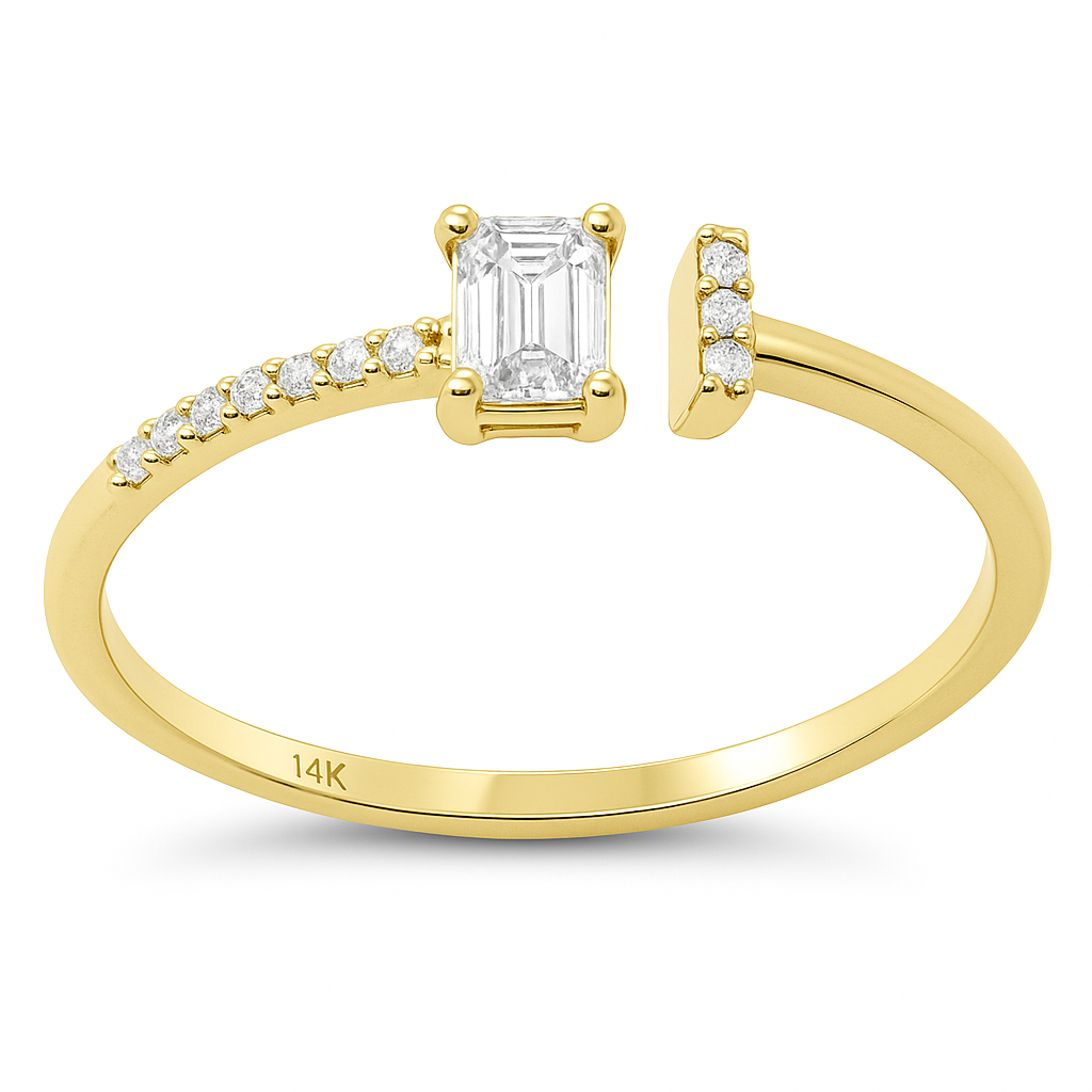 .30ct G SI 14K Yellow Gold Emerald Cut Diamond Open Band Ring Size 6.5