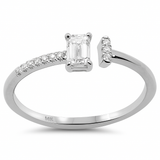 .36ct G SI 14K White Gold Emerald Cut Diamond Open Band Ring Size 6.5