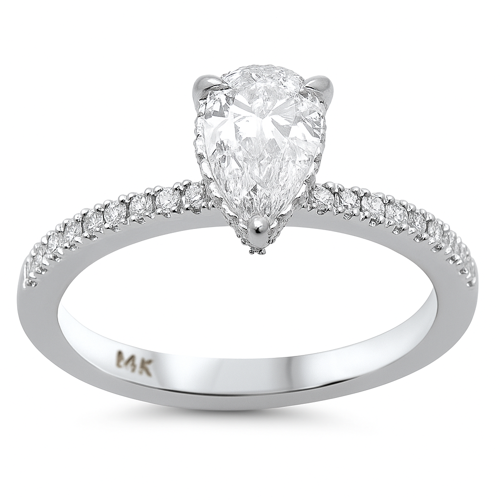 <span style="color:purple">SPECIAL!</span> 1.20ct G SI 14K White Gold Pear Cut Diamond Engagement Ring Size 6.5