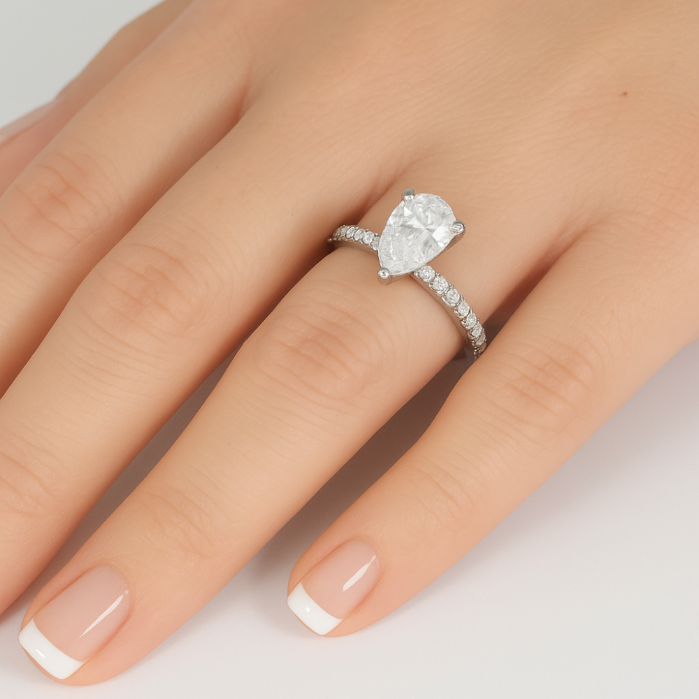 <span style="color:purple">SPECIAL!</span> 1.20ct G SI 14K White Gold Pear Cut Diamond Engagement Ring Size 6.5