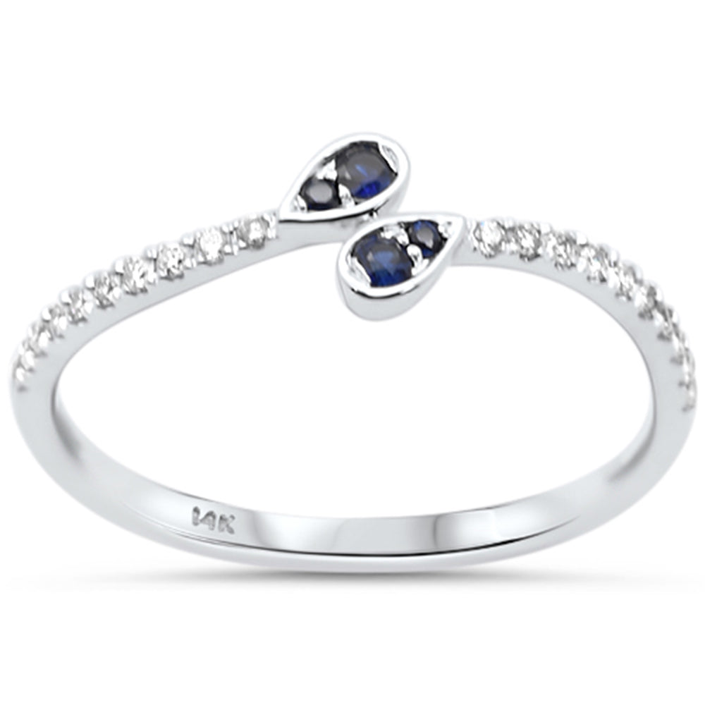 .23ct G SI 14K White Gold Diamond & Blue Sapphire Gemstone Band Ring Size 6.5