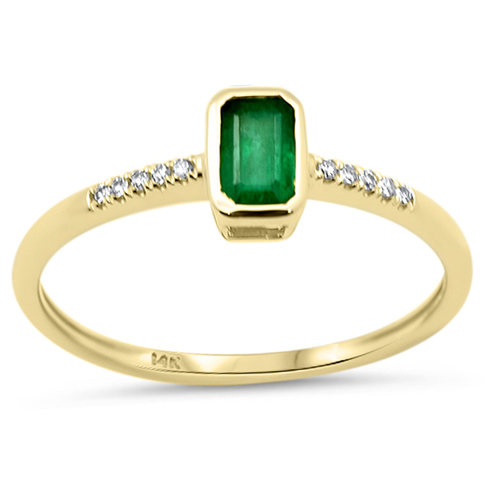 .36ct G SI 14K Yellow Gold Diamond & Emerald Gemstone Bezel Ring Size 6.5