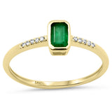 .36ct G SI 14K Yellow Gold Diamond & Emerald Gemstone Bezel Ring Size 6.5