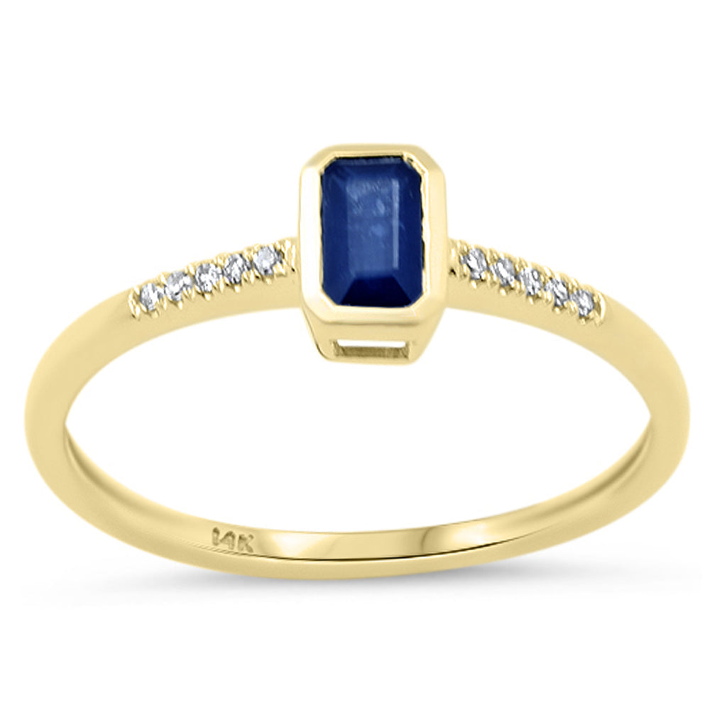 .50ct G SI 14K Yellow Gold Diamond & Blue Sapphire Gemstone Bezel Ring Size 6.5