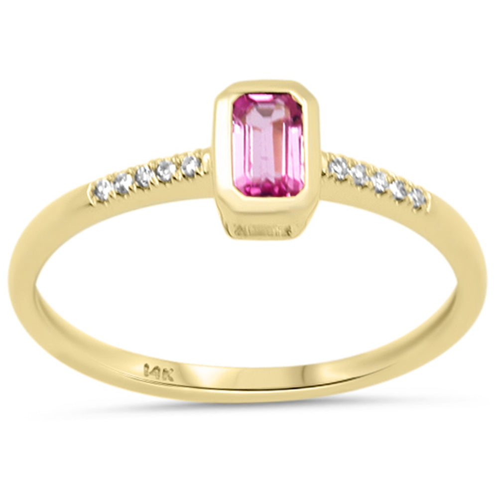 <span style="color:purple">SPECIAL!</span> .36ct G SI 14K Yellow Gold Diamond & Pink Sapphire Gemstone Bezel Ring Size 6.5