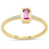 <span style="color:purple">SPECIAL!</span> .36ct G SI 14K Yellow Gold Diamond & Pink Sapphire Gemstone Bezel Ring Size 6.5