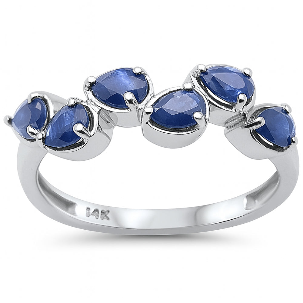 <span style="color:purple">SPECIAL!</span> .94ct G SI 14K White Gold Blue Sapphire Pear Gemstone Ring Band Size 6.5
