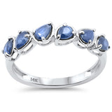 <span style="color:purple">SPECIAL!</span> 1.05ct G SI 14K White Gold Pear Cut Blue Sapphire Gemstone Ring Band Size 6.5