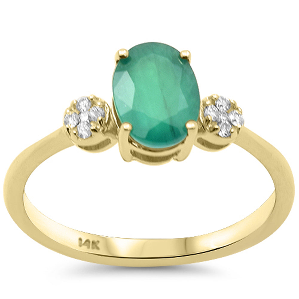1.55ct G SI 14K Yellow Gold Oval Shape Emerald Gemstone & Diamond Ring Size 6.5