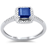 1.05ct G SI 14K White Gold Diamond & Blue Sapphire Gemstone Ring Size 6.5