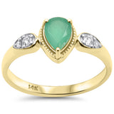 .72ct G SI 14K Yellow Gold Diamond & Pear Shape Emerald Gemstone Ring Size 6.5