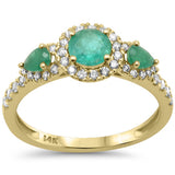 1.04ct G SI 14K Yellow Gold Diamond & Emerald Gemstone Three Stone Band Ring  Size 6.5