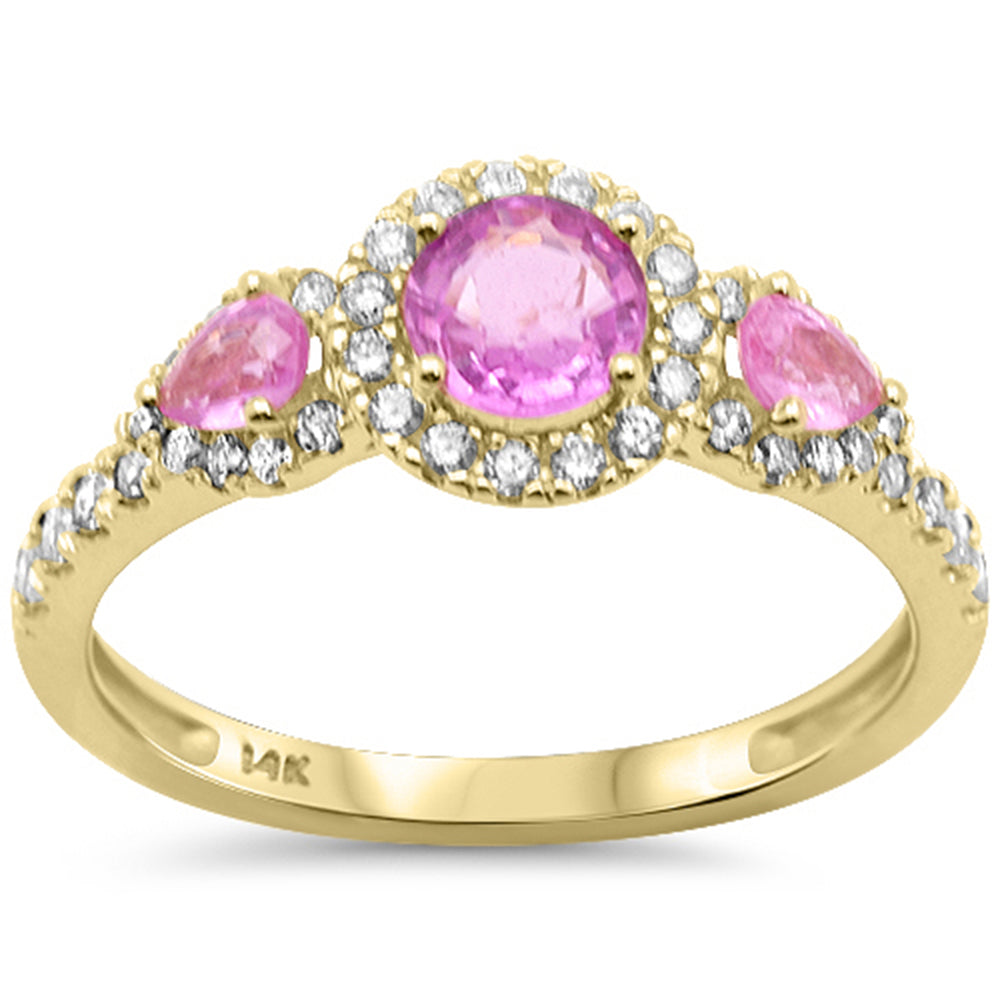 1.26ct G SI 14K Yellow Gold Diamond & Pink Sapphire Gemstone Ring Band Size 6.5