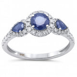 1.30ct G SI 14K White Gold Diamond & Blue Sapphire Gemstone Three Stone Band Ring Size 6.5