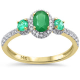 1.04ct G SI 14K Yellow Gold Diamond & Emerald Gemstone Three Stone Ring Size 6.5