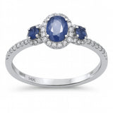 1.10ct G SI 14K White Gold Diamond & Blue Sapphire Gemstone Ring Size 6.5