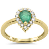 .97ct G SI 14K Yellow Gold Diamond & Emerald Gemstone Teardrop Ring Size 6.5