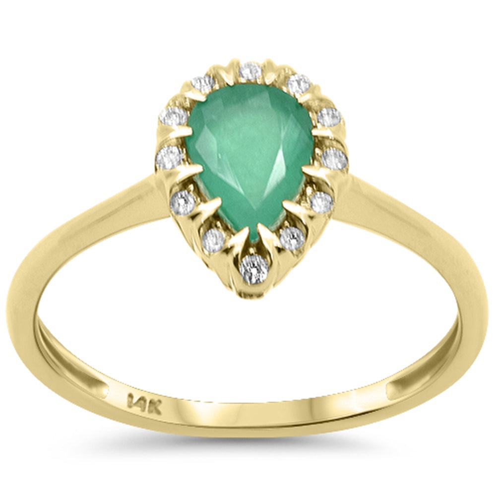 .77ct G SI 14K Yellow Gold Diamond & Pear Cut Emerald Gemstone Ring Size 6.5