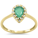 .77ct G SI 14K Yellow Gold Diamond & Pear Cut Emerald Gemstone Ring Size 6.5