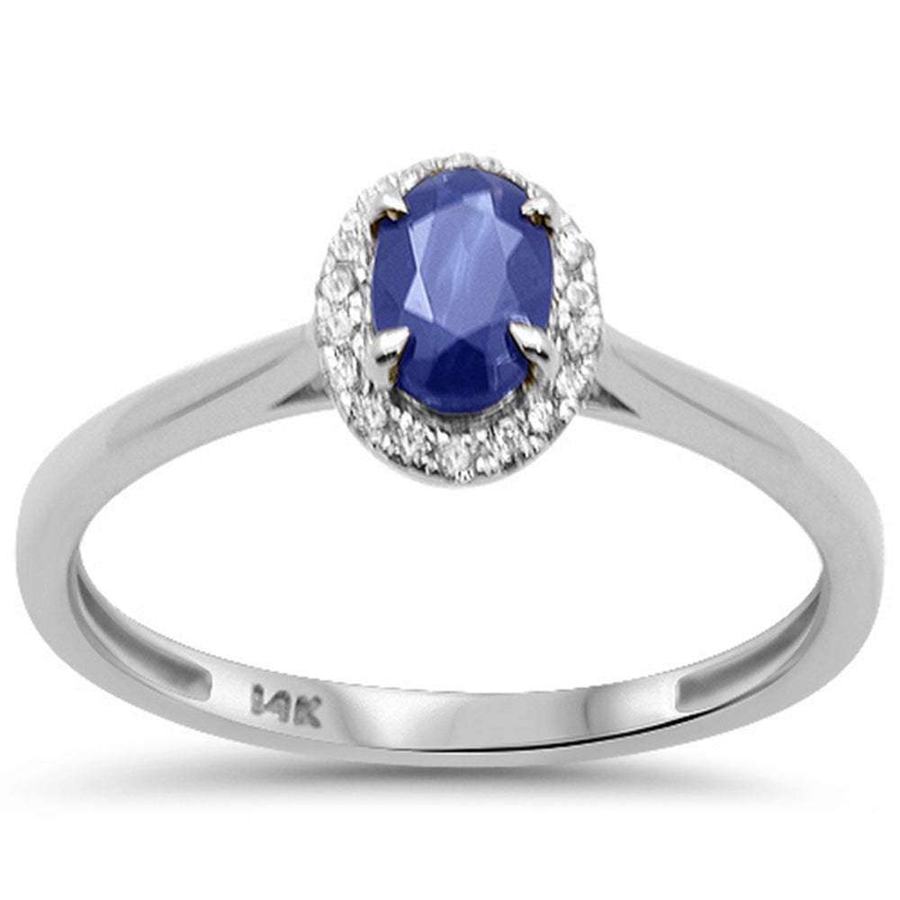.69ct G SI 14K White Gold Diamond & Blue Sapphire Gemstone Ring Size 6.5