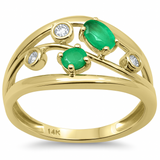 .57ct G SI 14K Yellow Gold Diamond & Emerald Gemstone Ring Band Size 6.5
