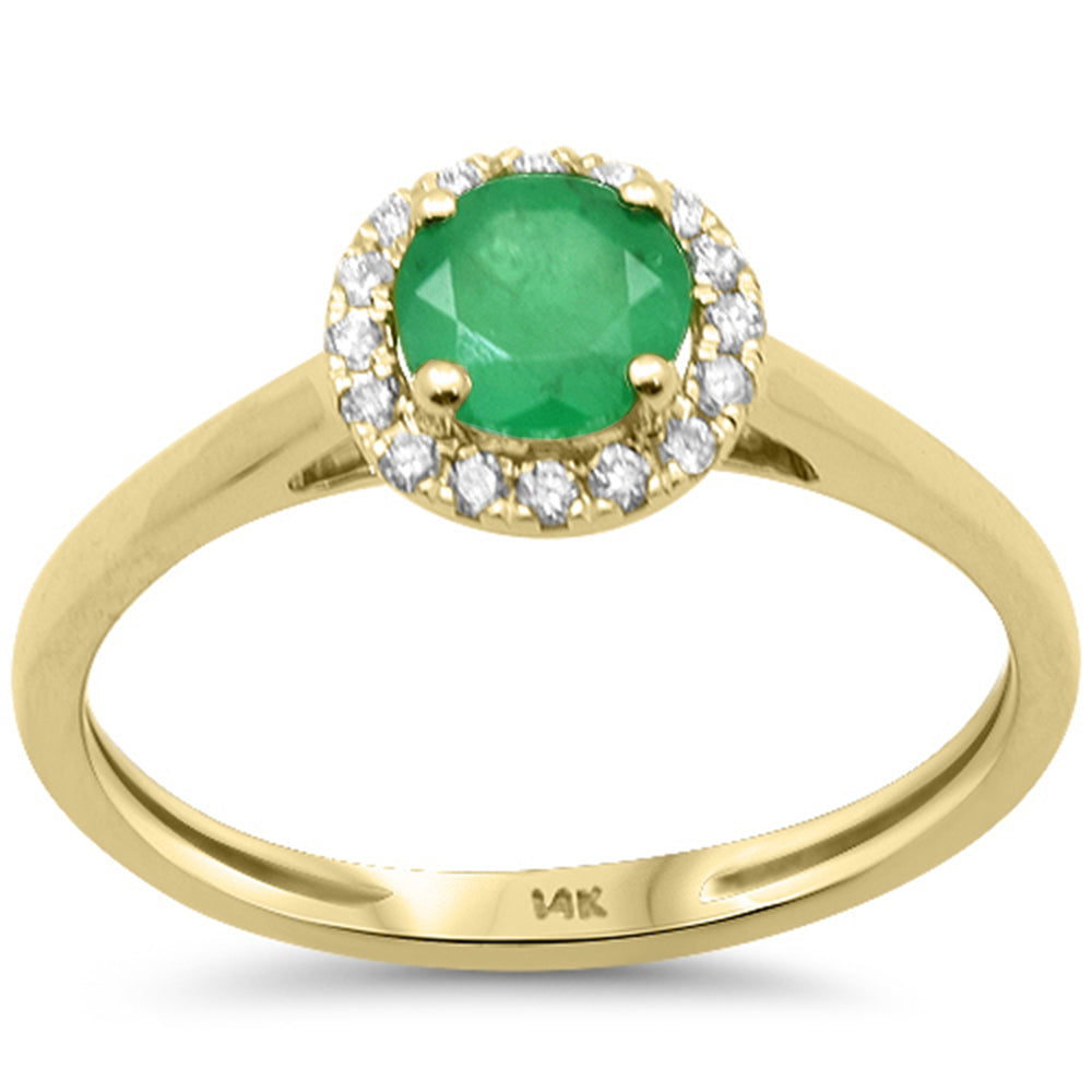 <span style="color:purple">SPECIAL!</span> .81ct G SI 14K Yellow Gold Diamond & Round Emerald Gemstone Halo Ring Size 6.5