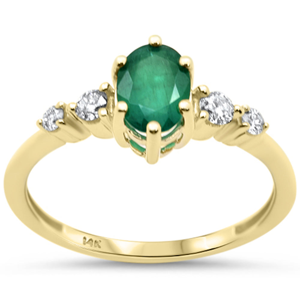 .98ct G SI 14K Yellow Gold Diamond & Oval Shape Emerald Gemstone Ring  Size 6.5