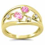 .72ct G SI 14K Yellow Gold Diamond & Pink Sapphire Gemstone Band Ring  Size 6.5