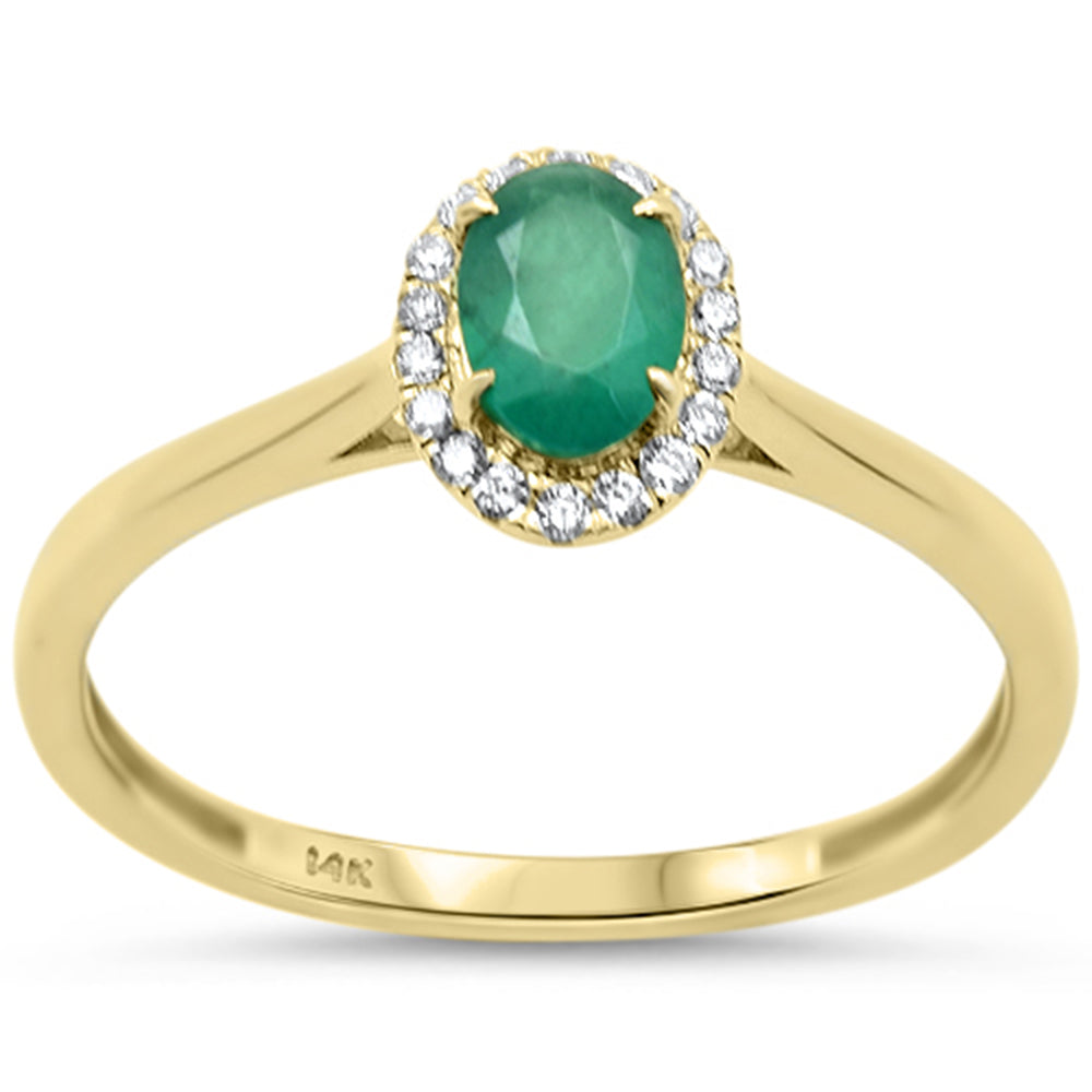 .63ct G SI 14K Yellow Gold Diamond & Oval Shape Emerald Gemstone Ring  Size 6.5