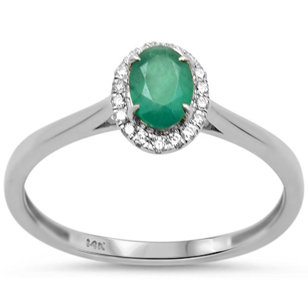 .56ct G SI 14K White Gold Diamond & Oval Shape Emerald Gemstone Ring Size 6.5