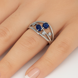 .68ct G SI 14K White Gold Diamond & Blue Sapphire Gemstone Band Ring Size 6.5