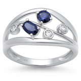 .68ct G SI 14K White Gold Diamond & Blue Sapphire Gemstone Band Ring Size 6.5