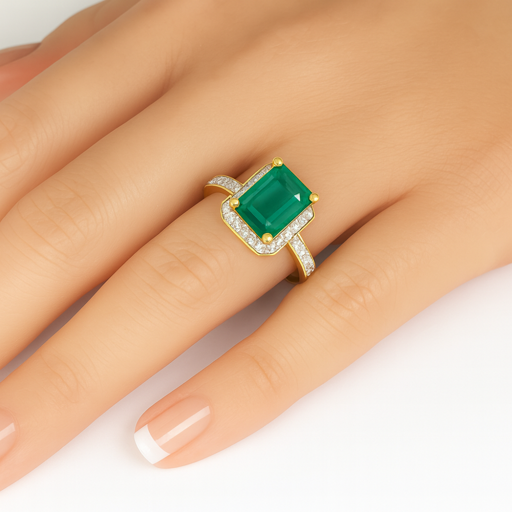 2.55ct G SI 14K Yellow Gold Diamond & Emerald Gemstone Ring Size 6.5