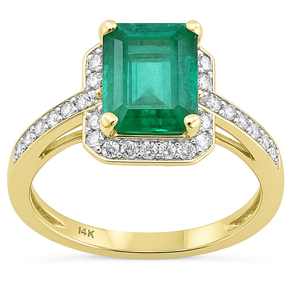 2.55ct G SI 14K Yellow Gold Diamond & Emerald Gemstone Ring Size 6.5
