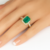 2.55ct G SI 14K Yellow Gold Diamond & Emerald Gemstone Ring Size 6.5