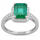 3.56ct G SI 14K White Gold Diamond & Emerald Gemstone Ring Size 6.5