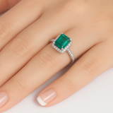3.56ct G SI 14K White Gold Diamond & Emerald Gemstone Ring Size 6.5