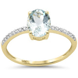 1.12ct G SI 14K Yellow Gold Oval Aquamarine Gemstone & Diamond Ring Size 6.5