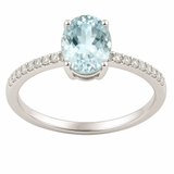 .96ct G SI 14K White Gold Oval Aquamarine Gemstone & Diamond Ring Size 6.5