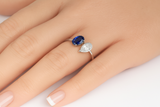 1.06ct G SI 14K White Gold Oval Blue Sapphire & Pear Shape Diamond Toi et Moi Ring Size 6.5