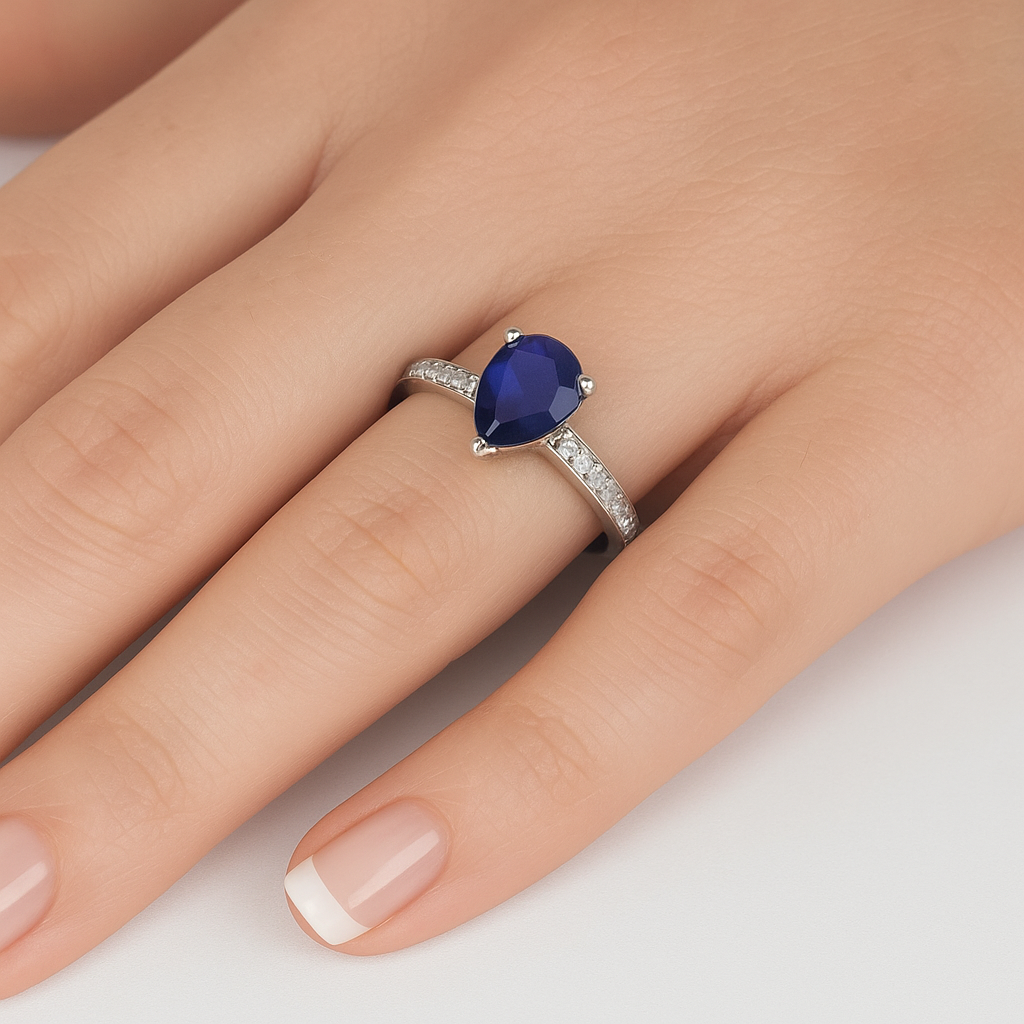 1.39ct G SI 14K White Gold Diamond & Pear Shape Blue Sapphire Gemstone Ring Size 6.5
