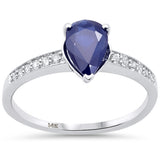 1.39ct G SI 14K White Gold Diamond & Pear Shape Blue Sapphire Gemstone Ring Size 6.5