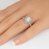 .78ct G SI 14K White Gold Pear Shape Diamond Halo Engagement Ring Size 6.5